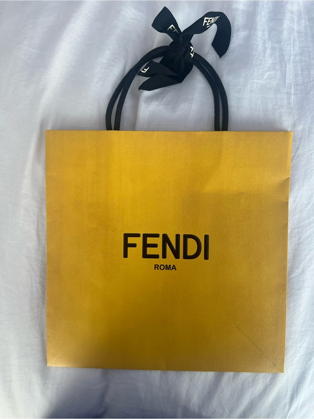 Fendi Yellow Shopping Tote with Black Ribbon Handles